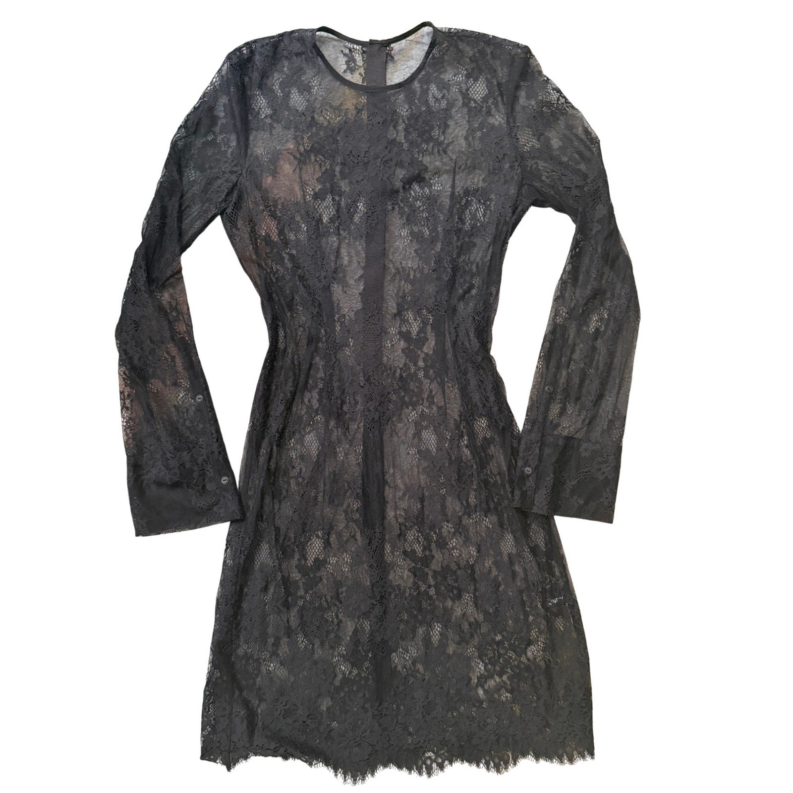 JNBY Womens Sheer Floral Lace Bell Sleeve Midi Dress Gothic Romantic Designer S
