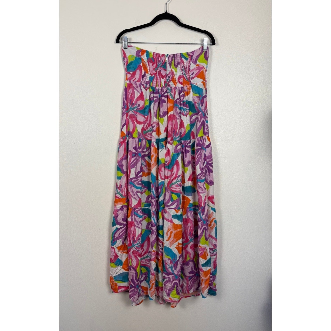 Kenny Flowers Tropical Tie Front Smocked Flowy Vacation Resort Midi Dress Small