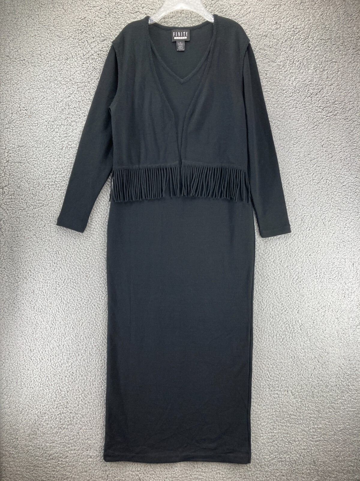 Finity Dress Maxi Wool Blend Knit Womens L Black Tassels Vest Long Sleeve Warm