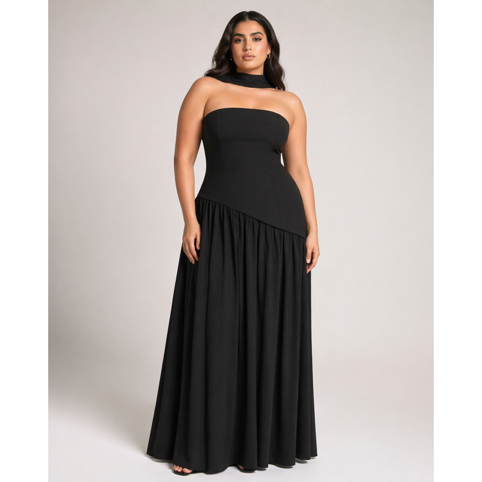 Babyboo Maliyah Black Strapless Scarf Maxi Dress Gown Size XL NWT