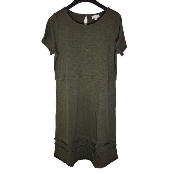 J.Jill Womens Midi Olive Green Short Sleeve Comfy Dress Size Small Work Casual