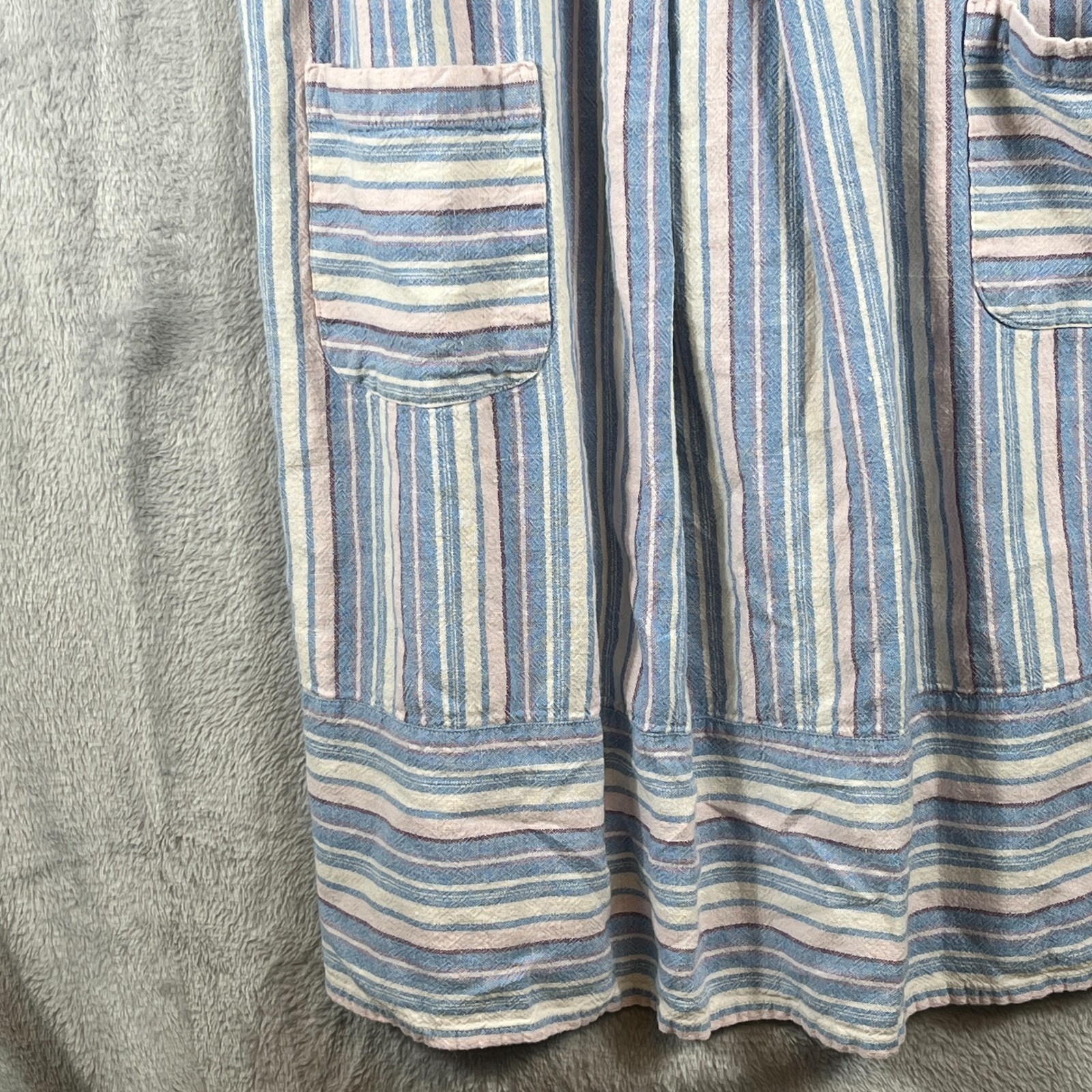 Ella Simone Womens L Linen Striped Sleeveless Pocket Dress Boho Coastal Comfy