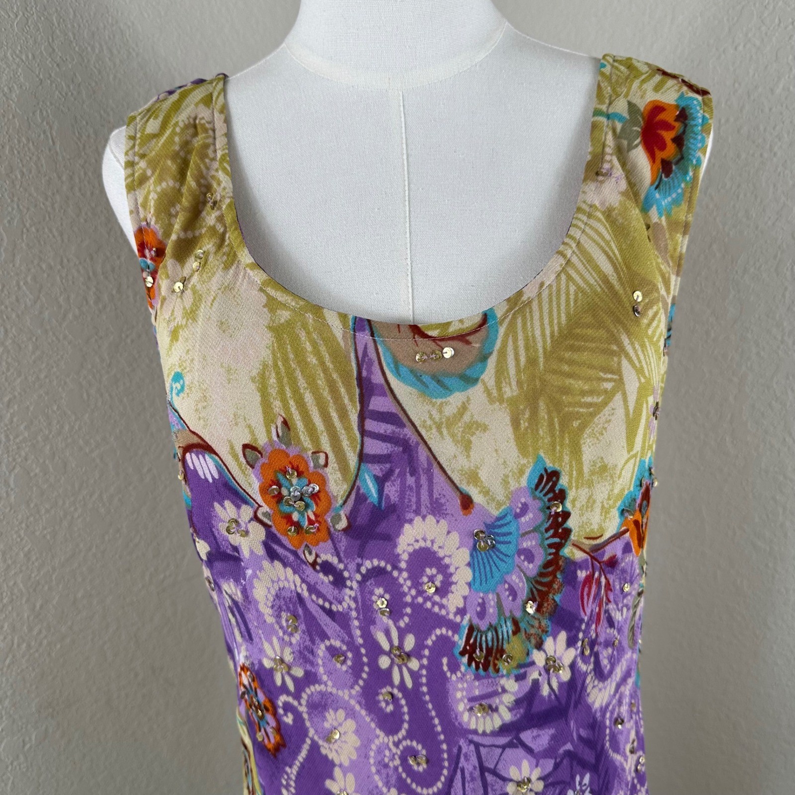 Midnight Velvet Maxi Dress 1X Purple Sequin Floral Rayon Boho Whimsigoth