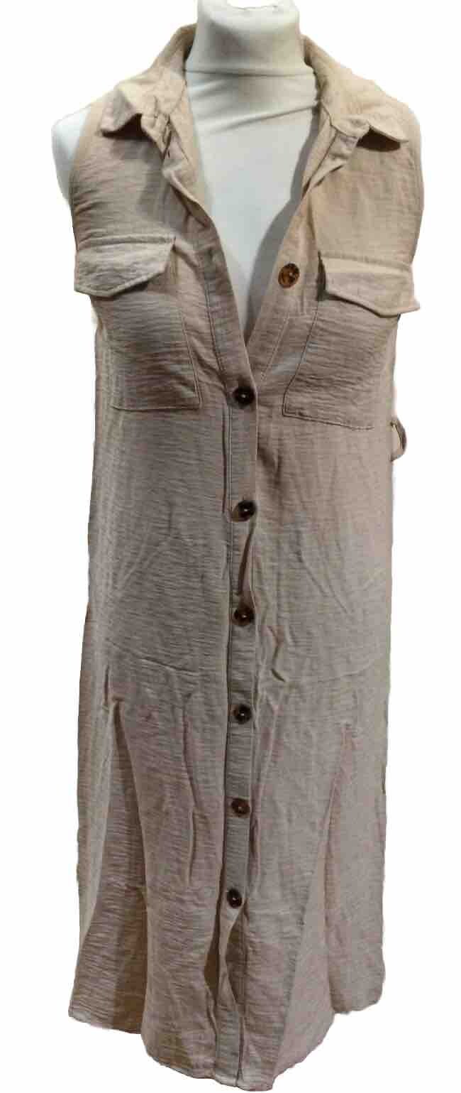 PRIMARK Beige Sleeveless Collared Full Button Fastening Dress U.K. 8. FREE P&P