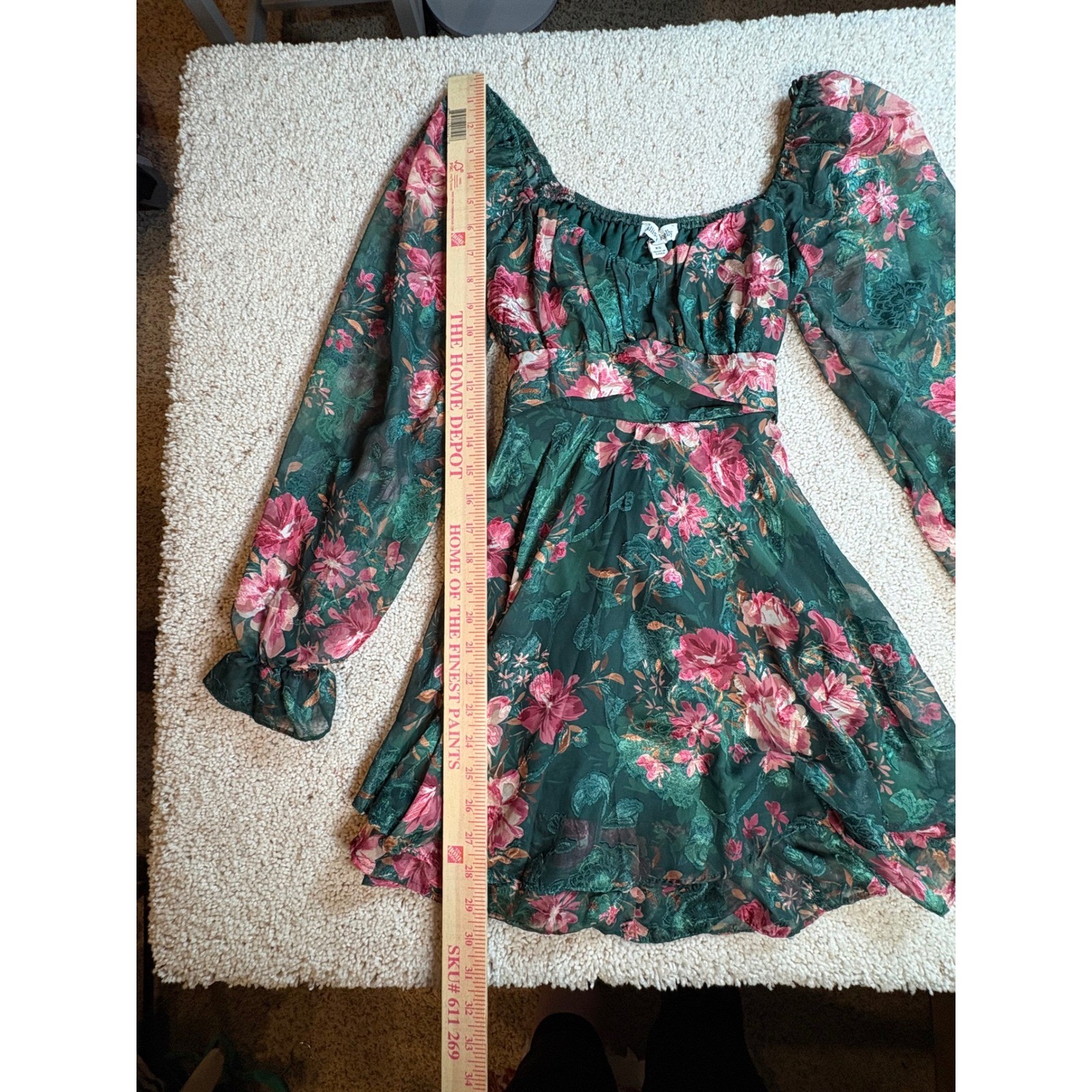 Allison & Kelly Floral Print Sweetheart Neck Long Sleeve Corset Bodice Dress XS