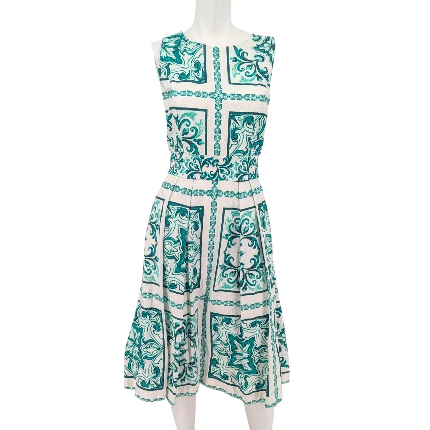 Floral Fit Flare Pleated Midi Dress Printed Twee Retro Guest Office Occasion 6
