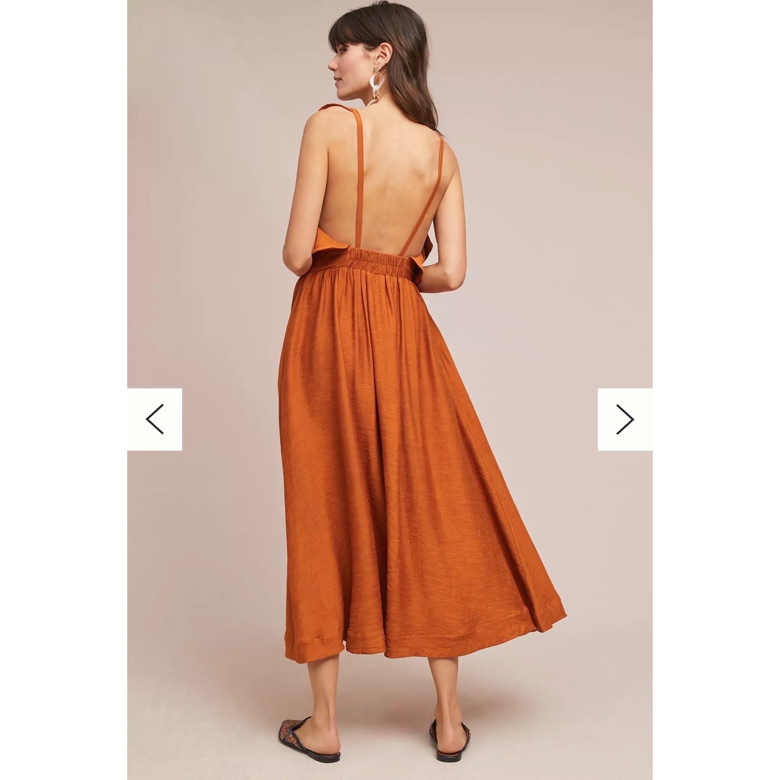 Anthropology The Odells Rust Ruffle Maxi Dress Boho Coastal Summer Resort Sz XL