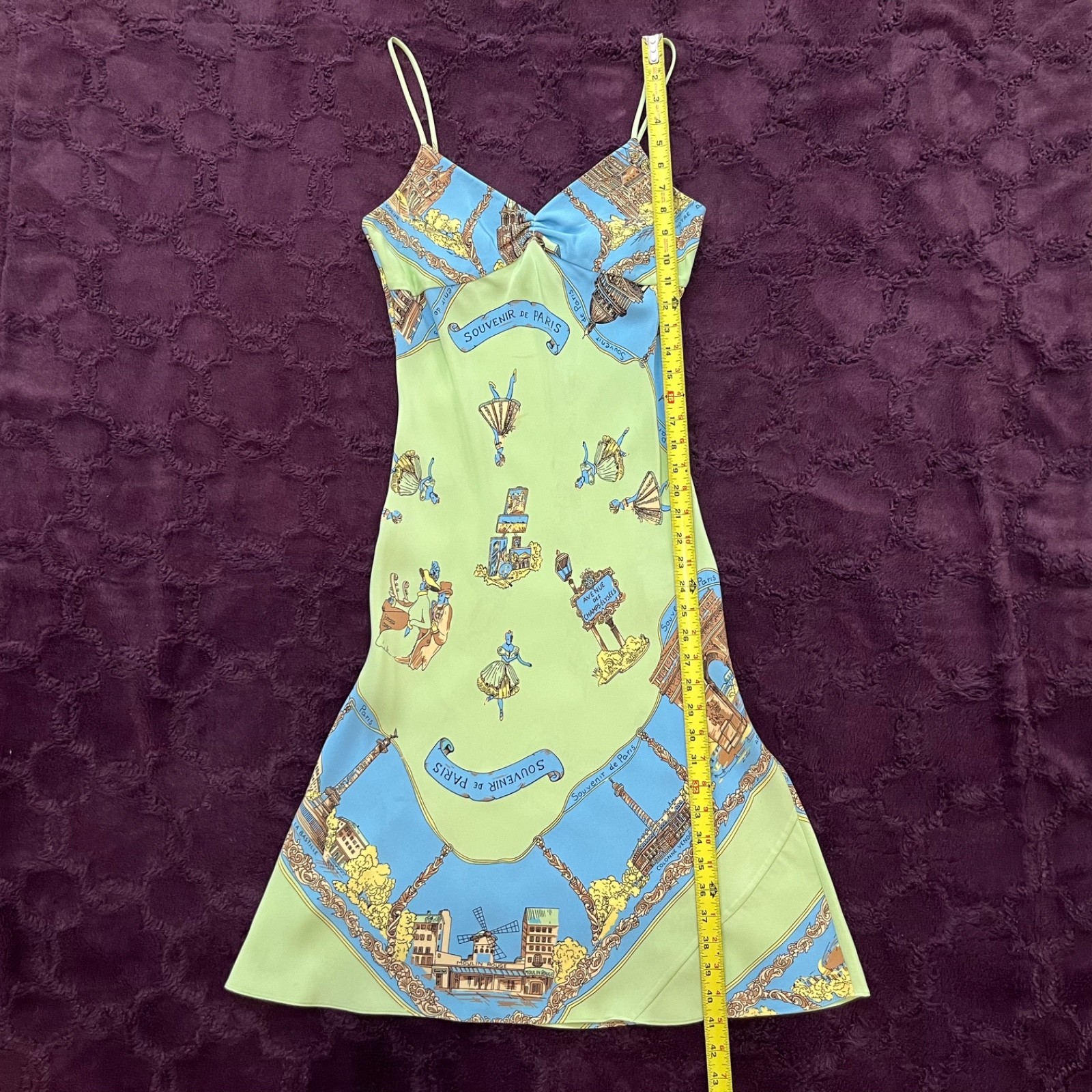 Vtg RARE Tibi Y2K “Paris Souvenir” Scarf Print 100% Silk Slip Dress Archival Sm