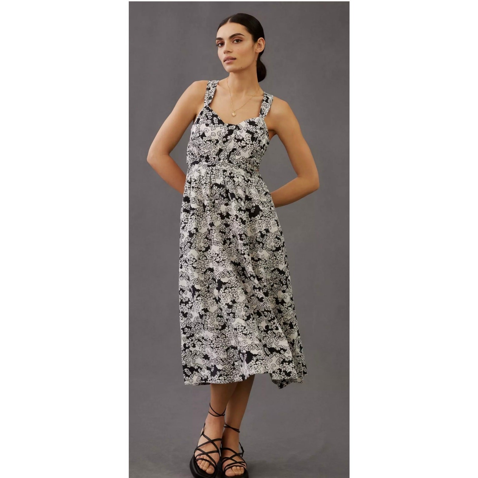 Anthropologie Linen-Blend Cut-Out Floral Midi Dress NWT XS