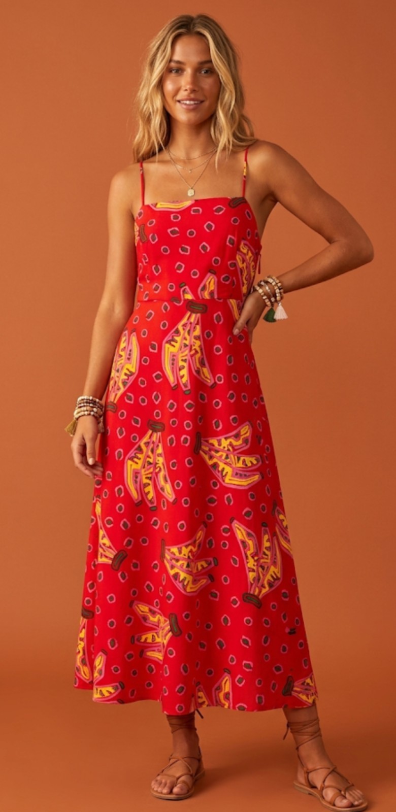 House of Harlow Smocked Cut Out Back Spaghetti Strap Bead Tassels Dress Sz M 108