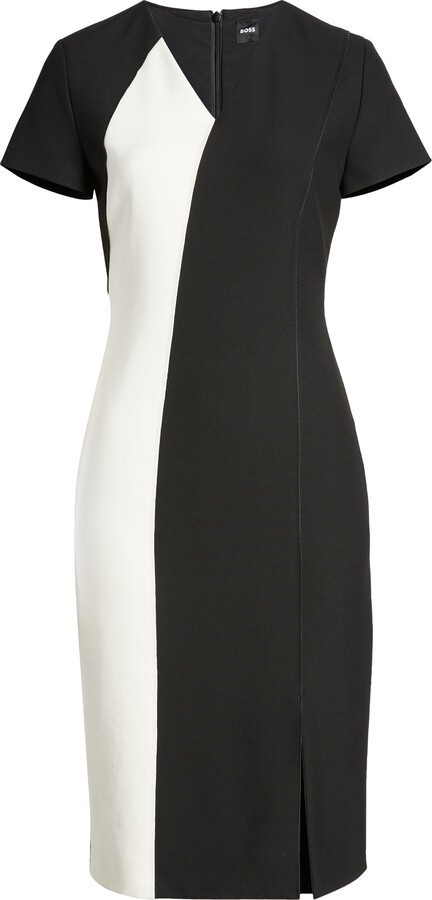 NWT BOSS Hugo Boss Dahota in Black White Colorblock Sheath Dress 4 $545