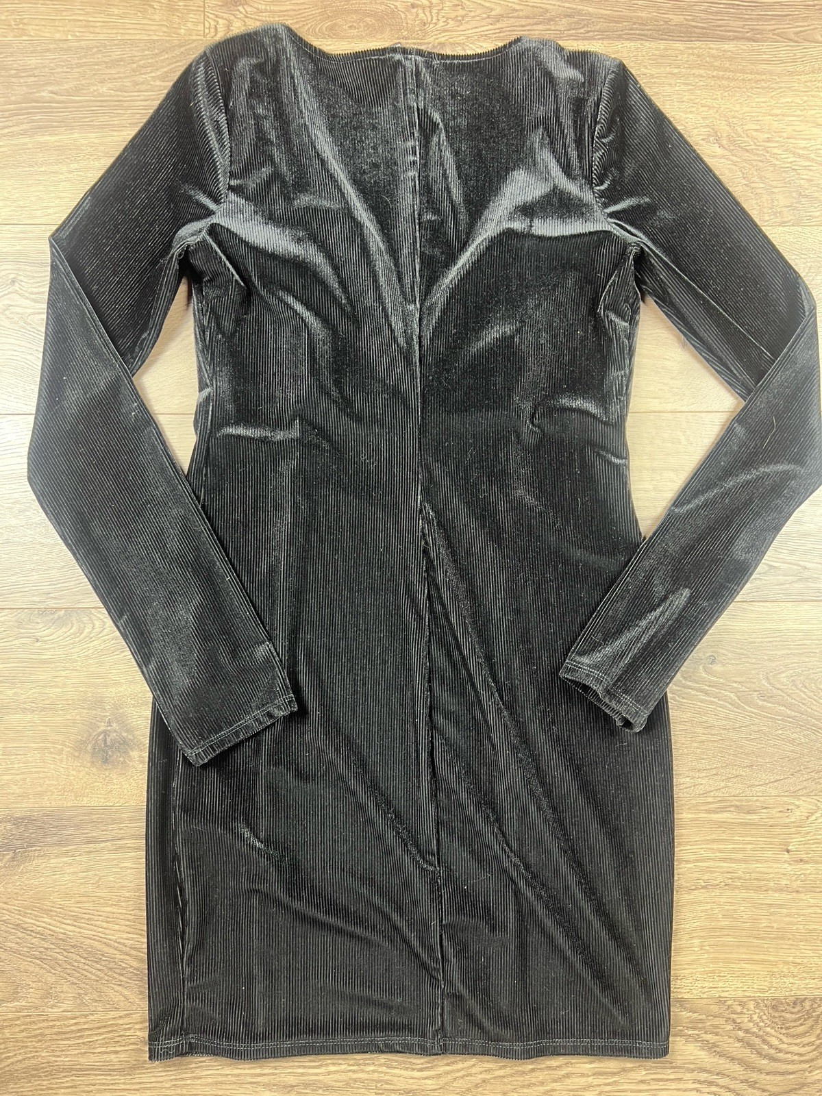Black Velvet Long Sleeve Mini Bodycon Dress Gothic Whimsigoth 90s Grunge Boho L