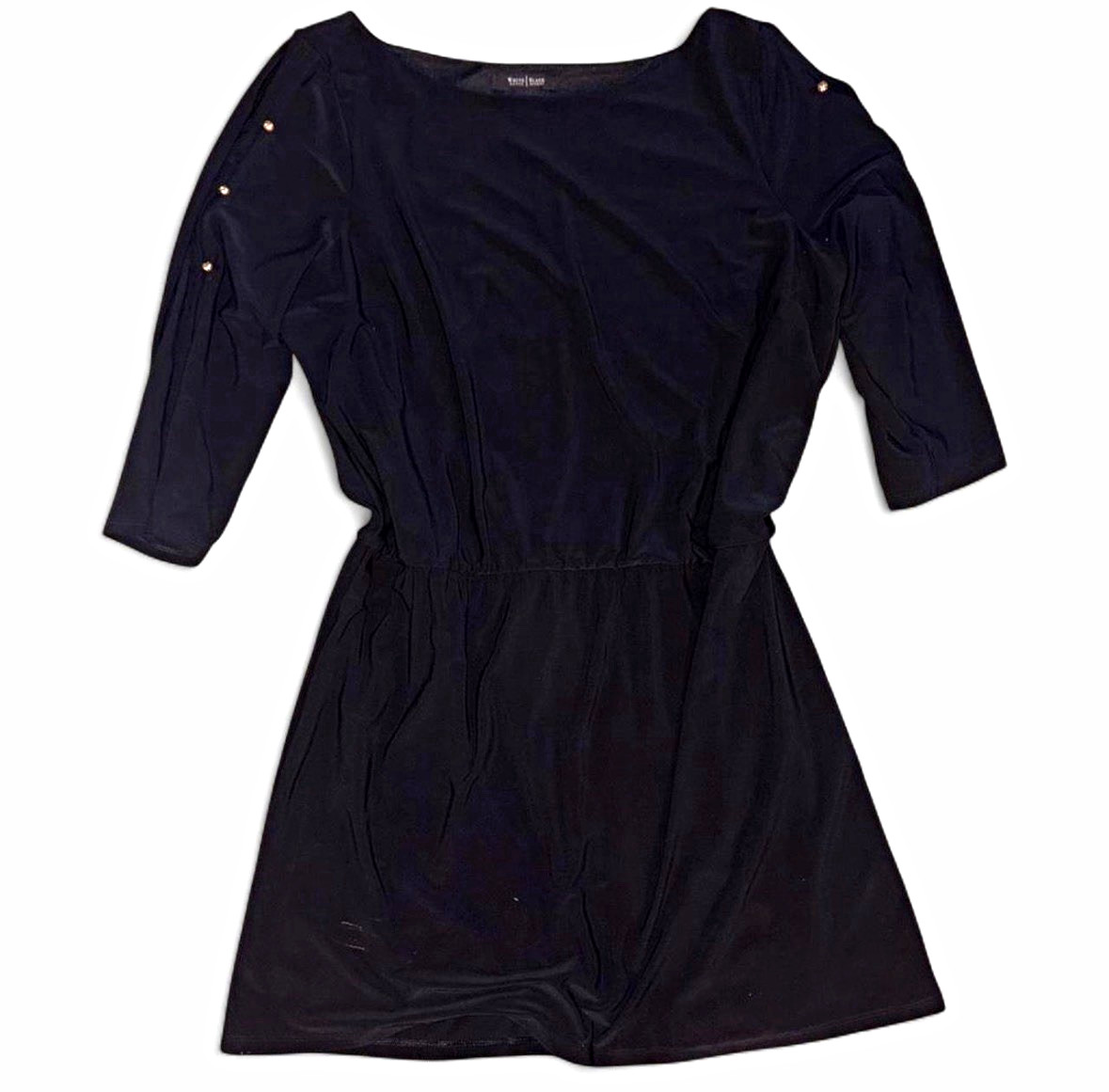 Black dress with gold buttons