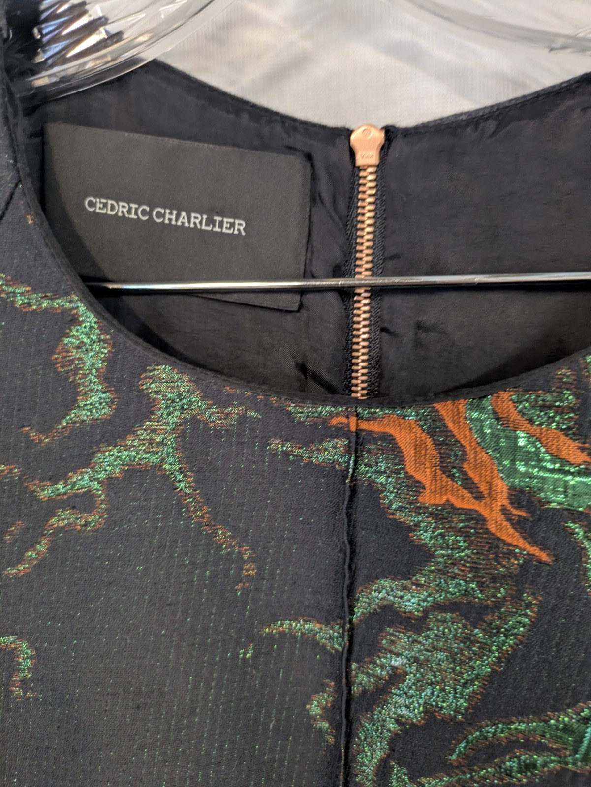 Cedric Charlier RARE Black/Gray/ Blue Metallic Brocade Dress Sz. US 10