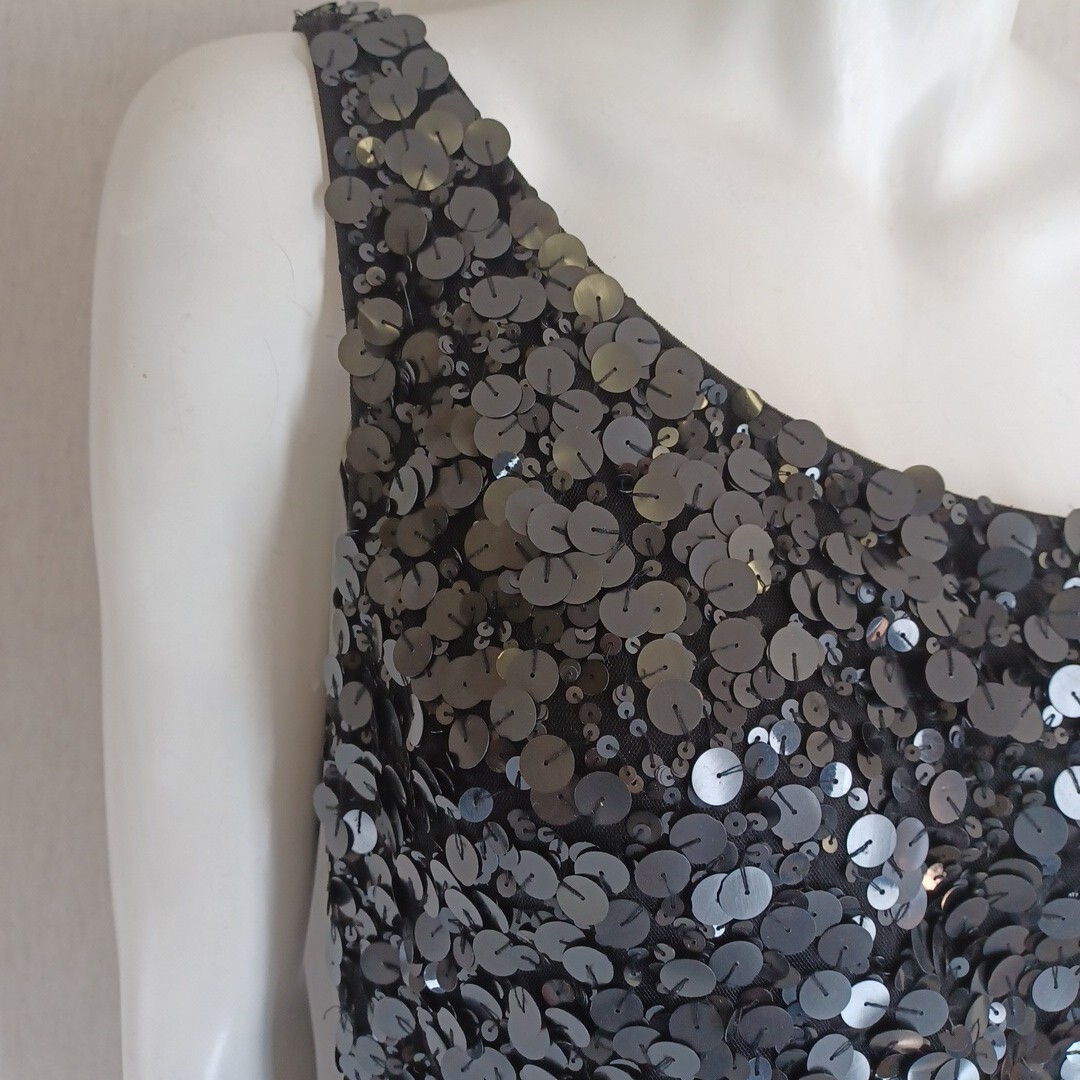 SCALA 16 XL Dress LBD Sequins Black Stretch One Shoulder Cocktail