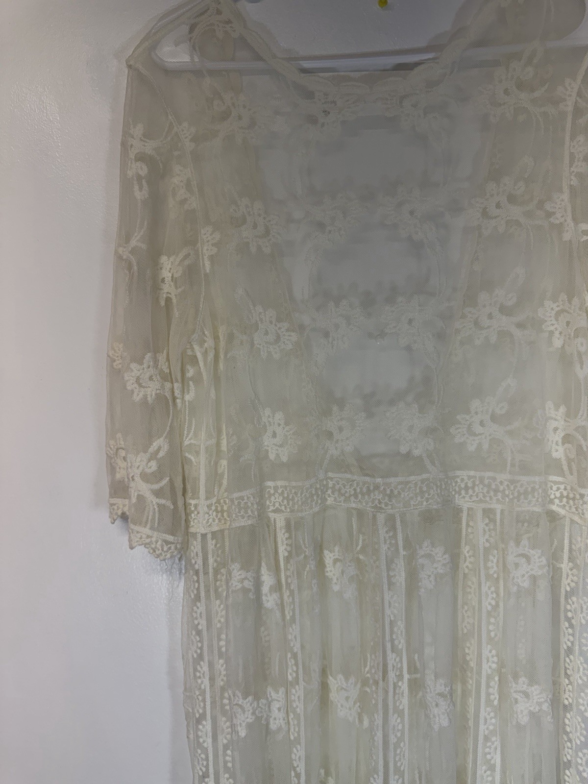 Mustard Seed Lace Sheer Dres Embroidery Cream Boho Cottage Fairy Romantic OS
