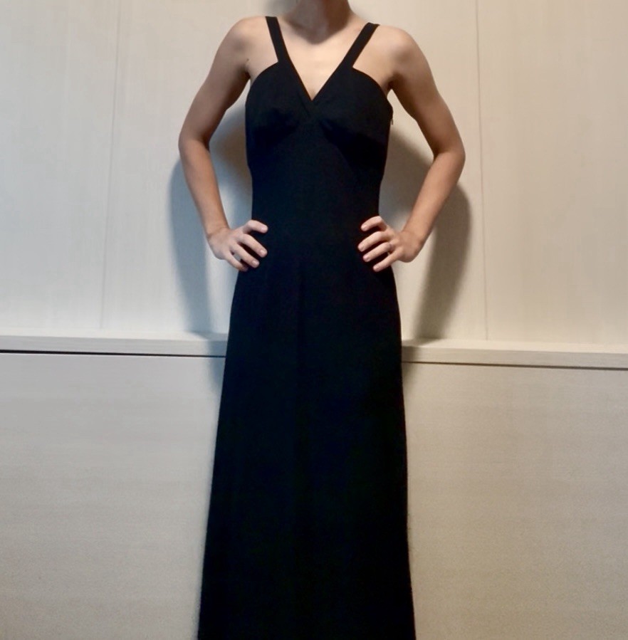 GIANFRANCO FERRE STUDIO Strappy V Neck Long Formal Blue Black Crepe Gown Small