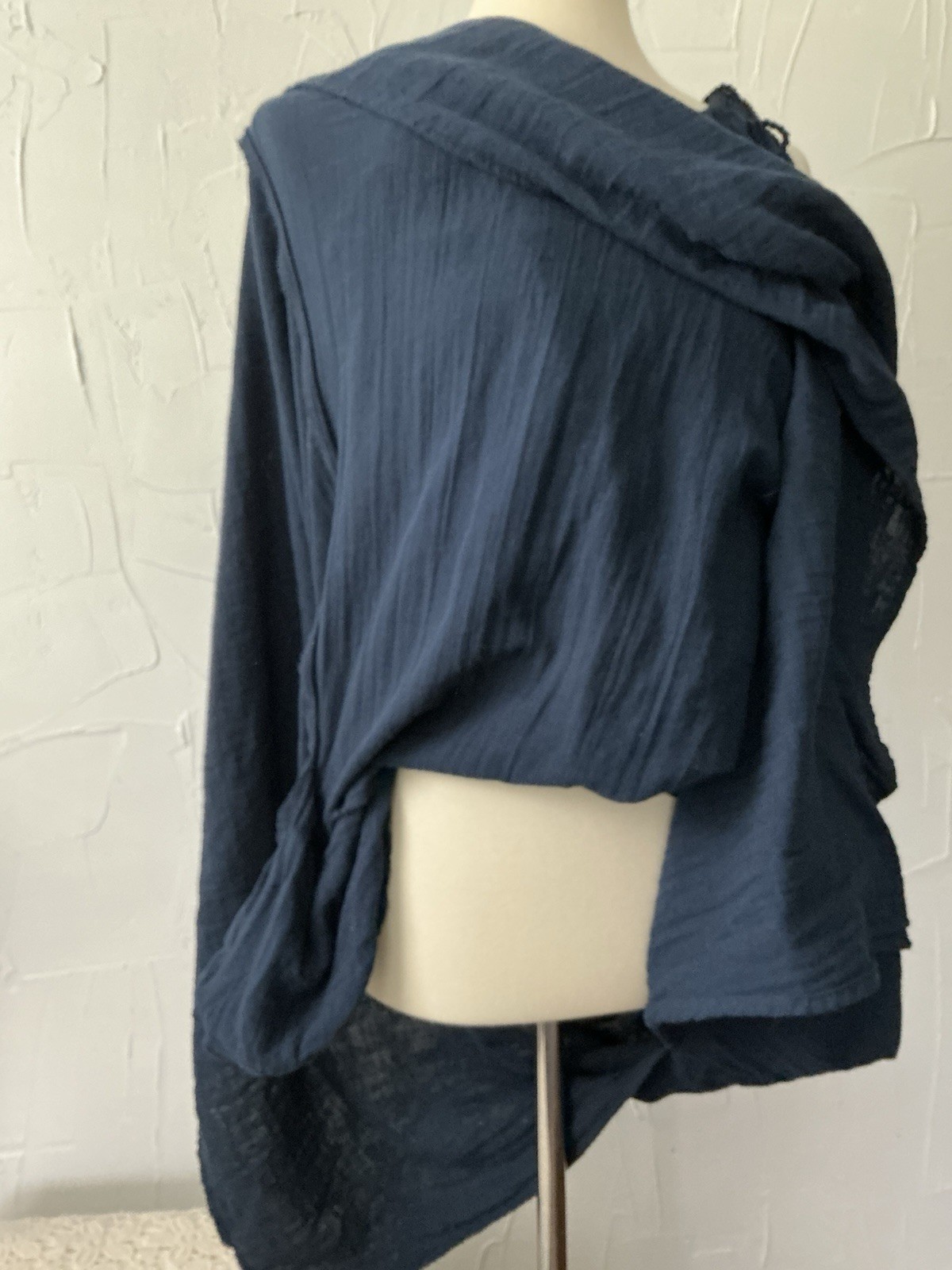Time & Tru Sun/Tent Dress Maxi Drawstring Slit Cotton Tassels M(8-10) Navy Blue