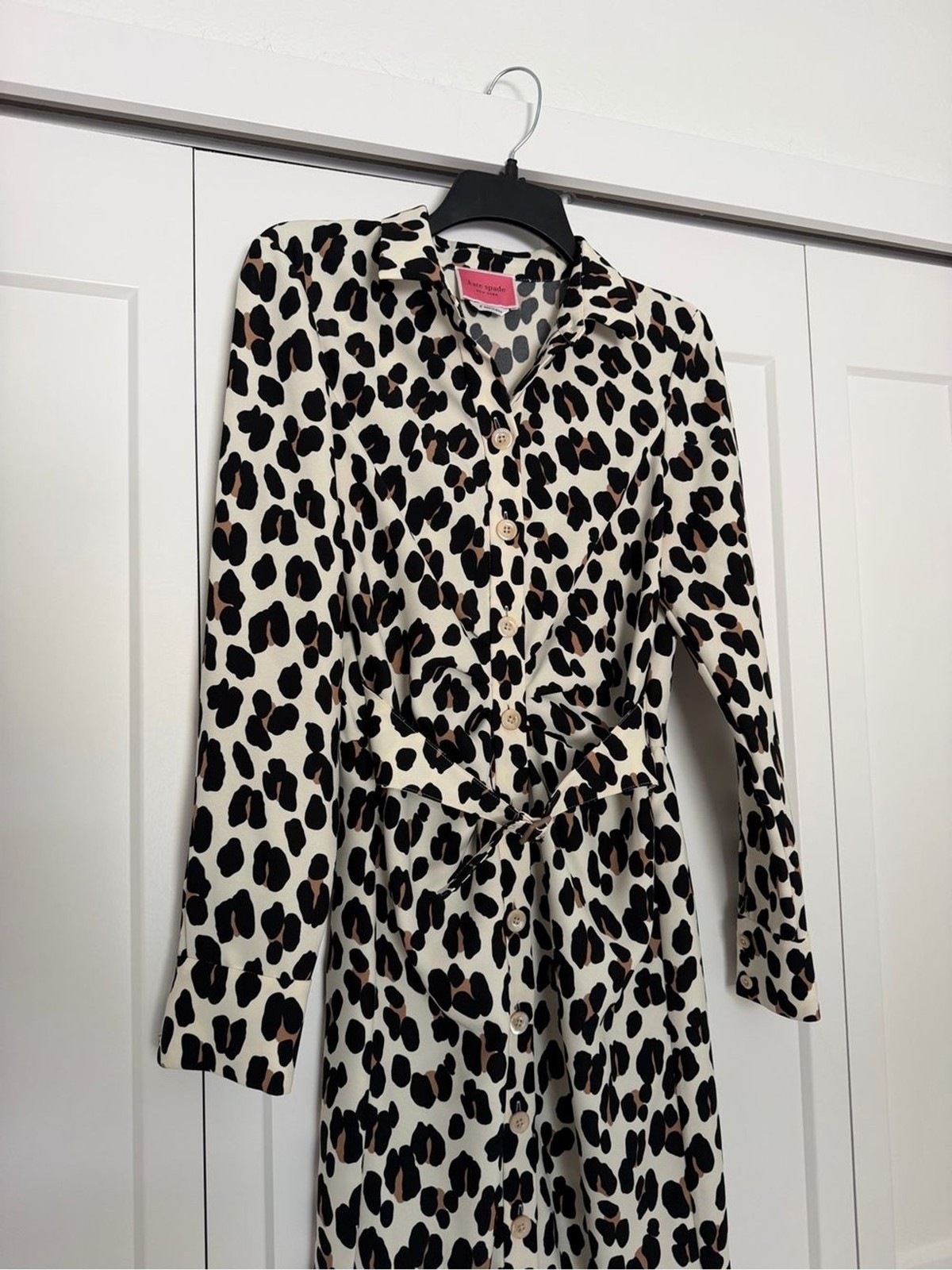 Kate Spade Leopard Print Button-Down Midi Shirt Dress