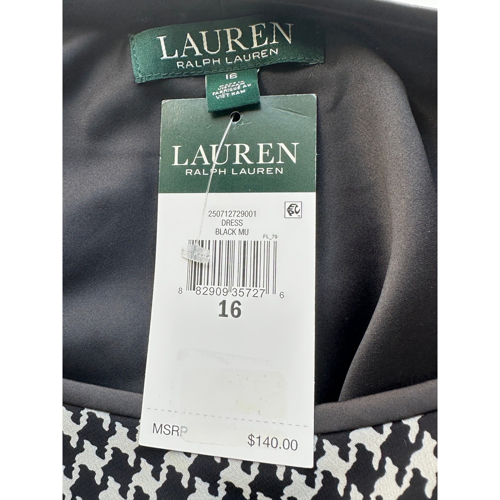 Lauren Ralph Lauren Houndstooth Shift Dress Classic Preppy Minimalist Size 16