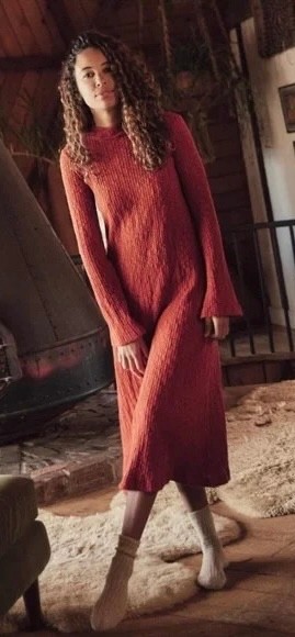 Christy Dawn Charlie Maxi Dress Medium Red Orange Ribbed Knit Sustainable
