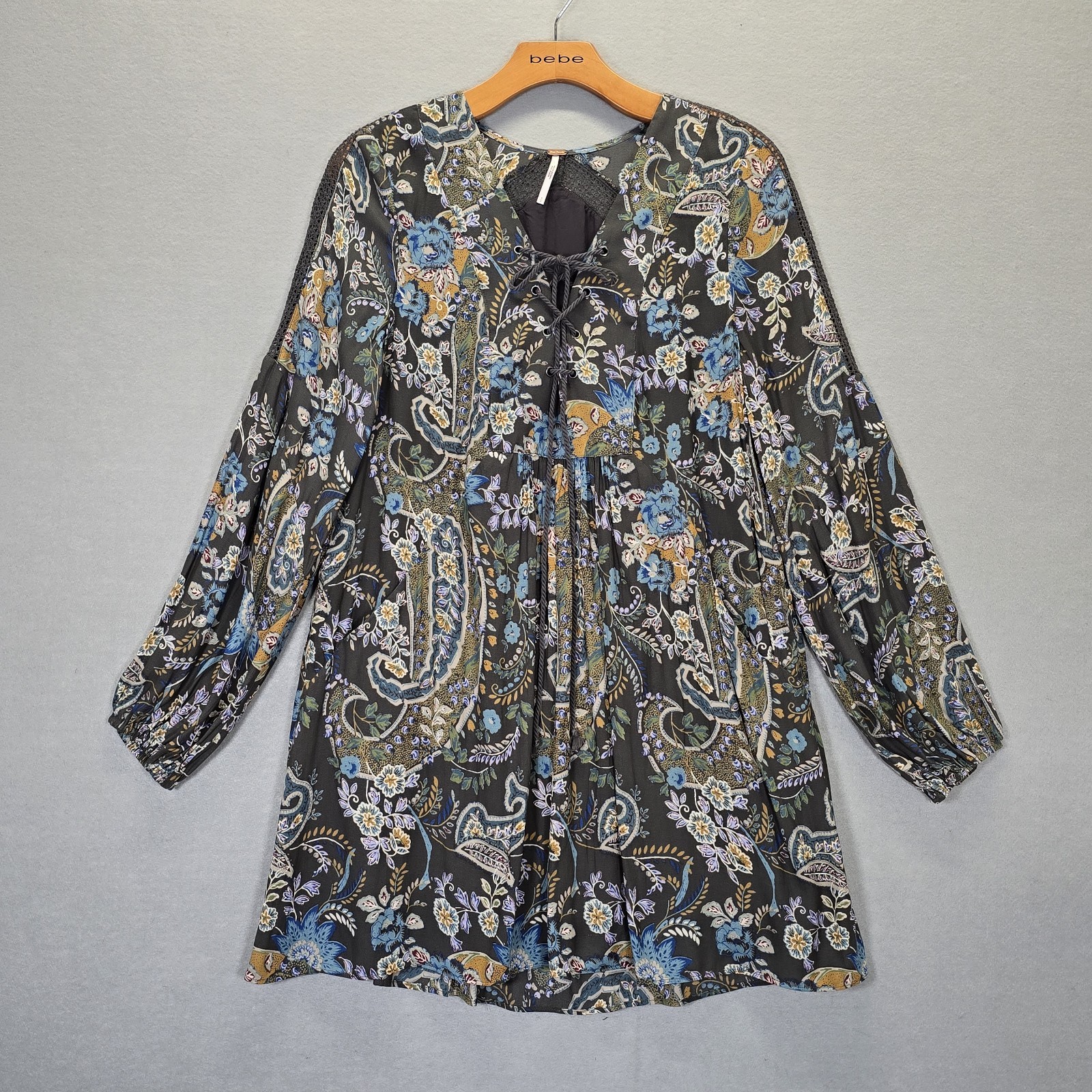 Free People Rain or Shine Mini Tunic Dress Paisley Floral Boho Size SP