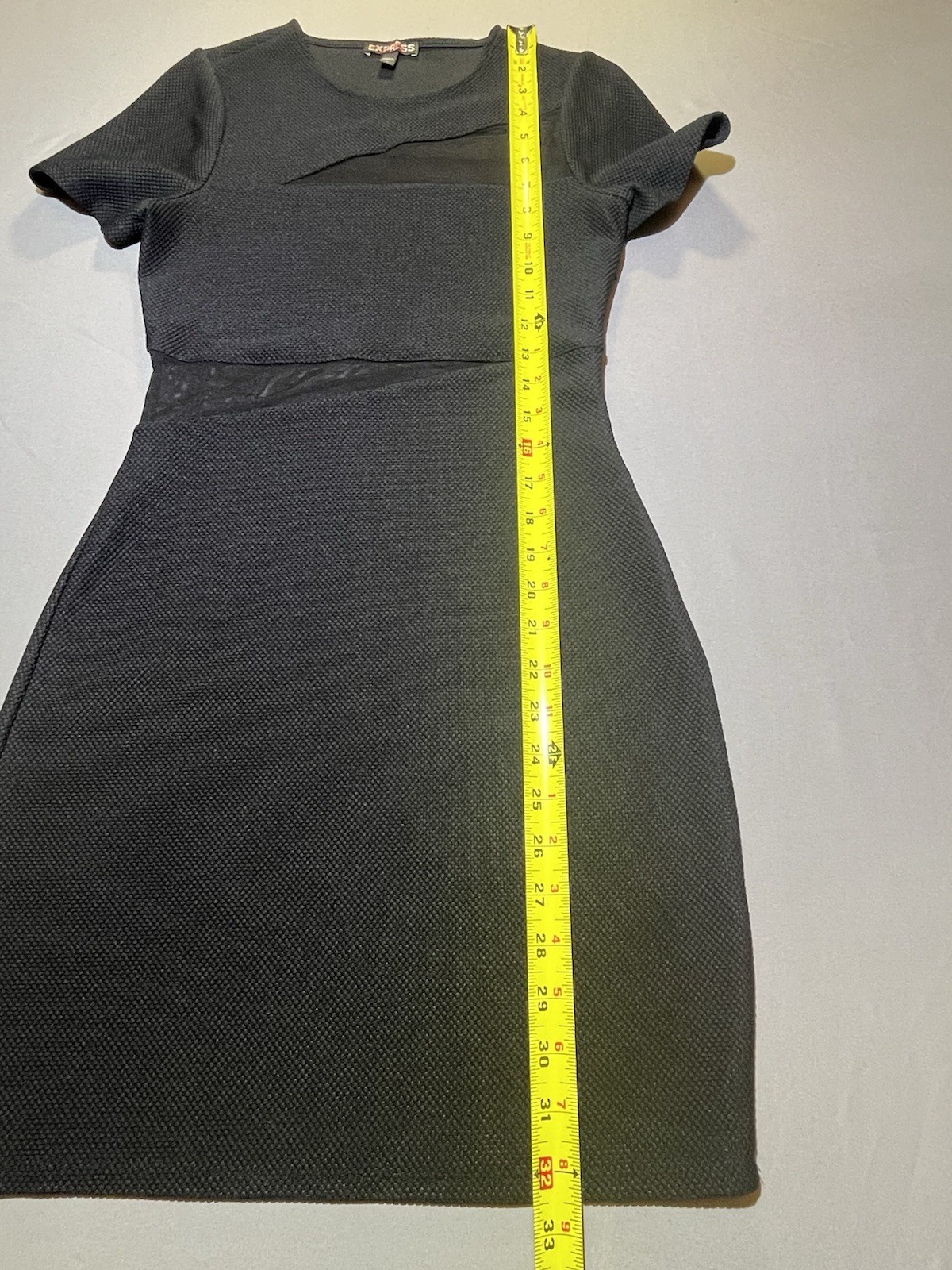 Express Black Sheath Dress Sheer Mesh Short Sleeve Stretch Knit Zip Size 0