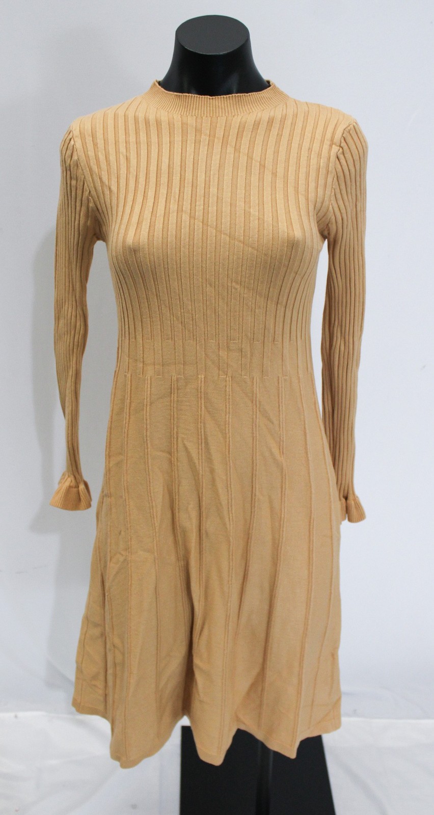Chic Wish Women’s Long Sleeve Pleated Knit Twinset Dress AC2 Apricot Medium NWT
