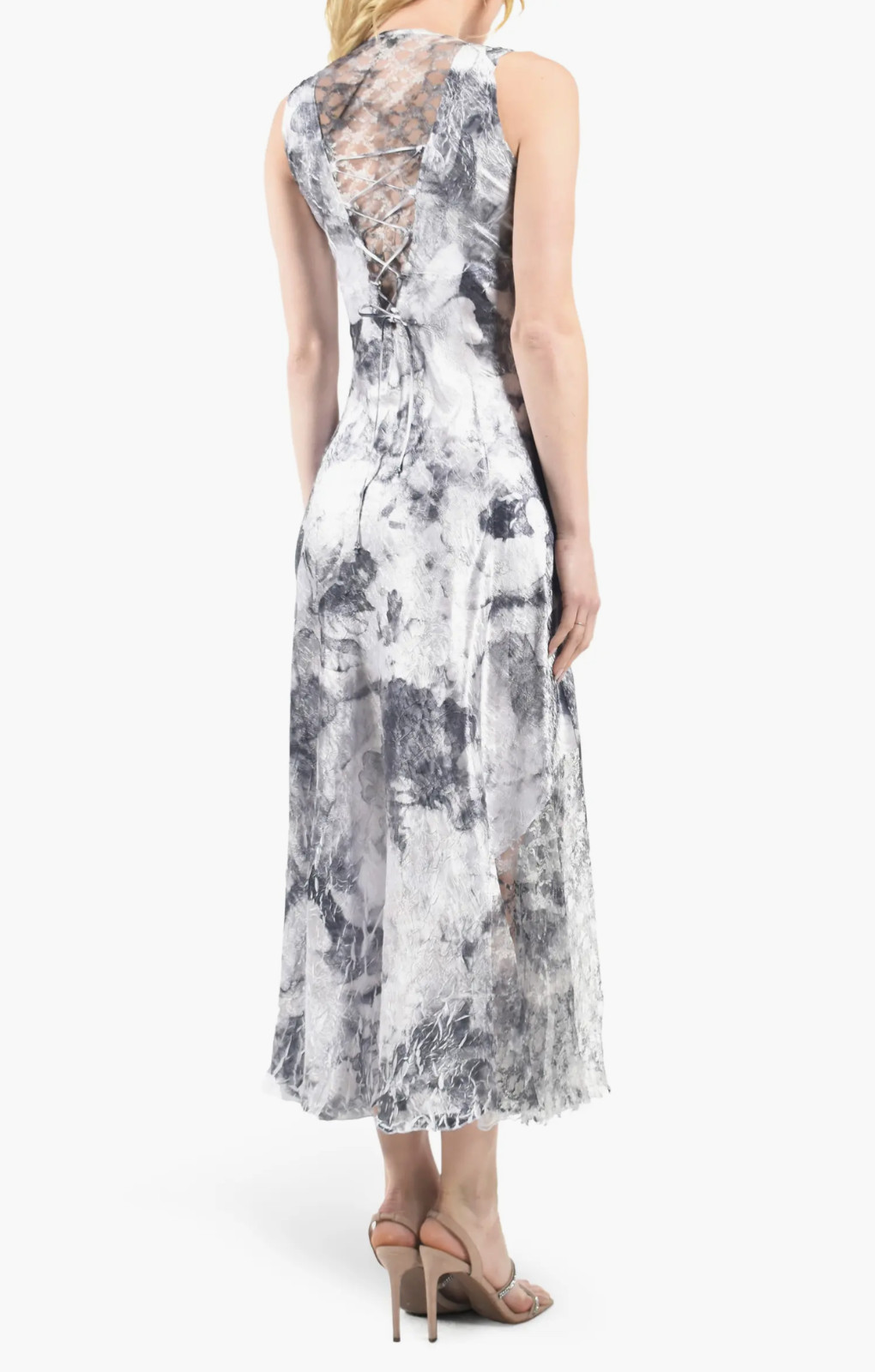 NWT Komarov [ Large ] Lace Up Back Charmeause Maxi Dress Watercolor Floral U1182