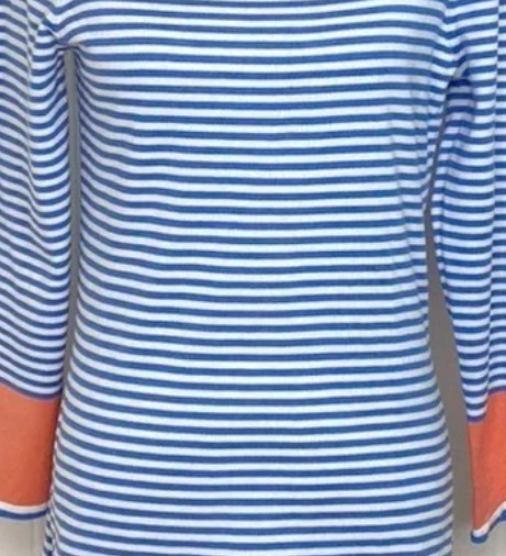 NWT! SAIL TO SABLE BLUE WHITE CORAL NAUTICAL STRIPED COTTON KNIT BLEND DRESS L !