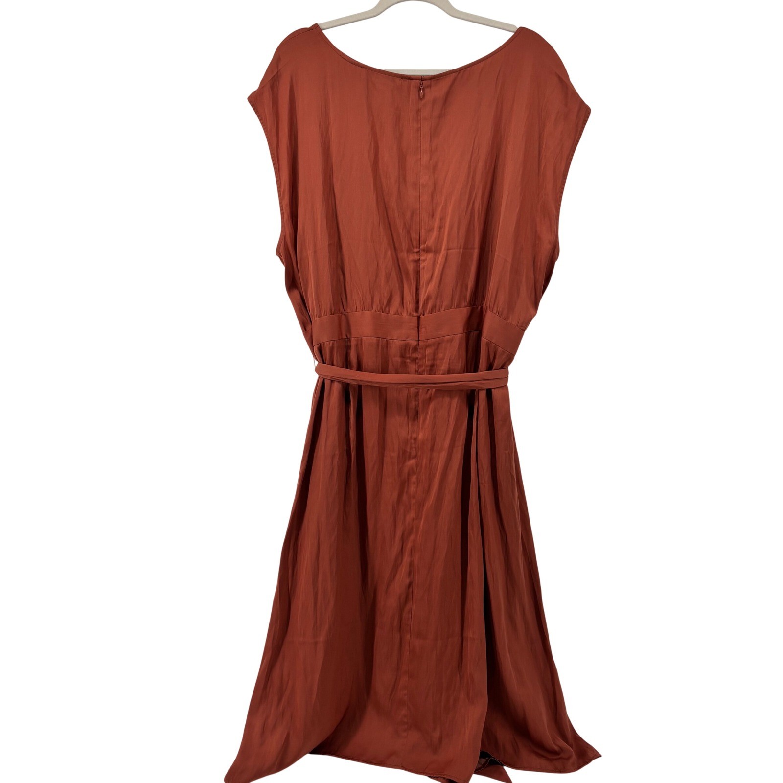 LOFT Plus Rust Terracotta Sleeveless Fit & Flare Dress with Waist Tie 26 NWT