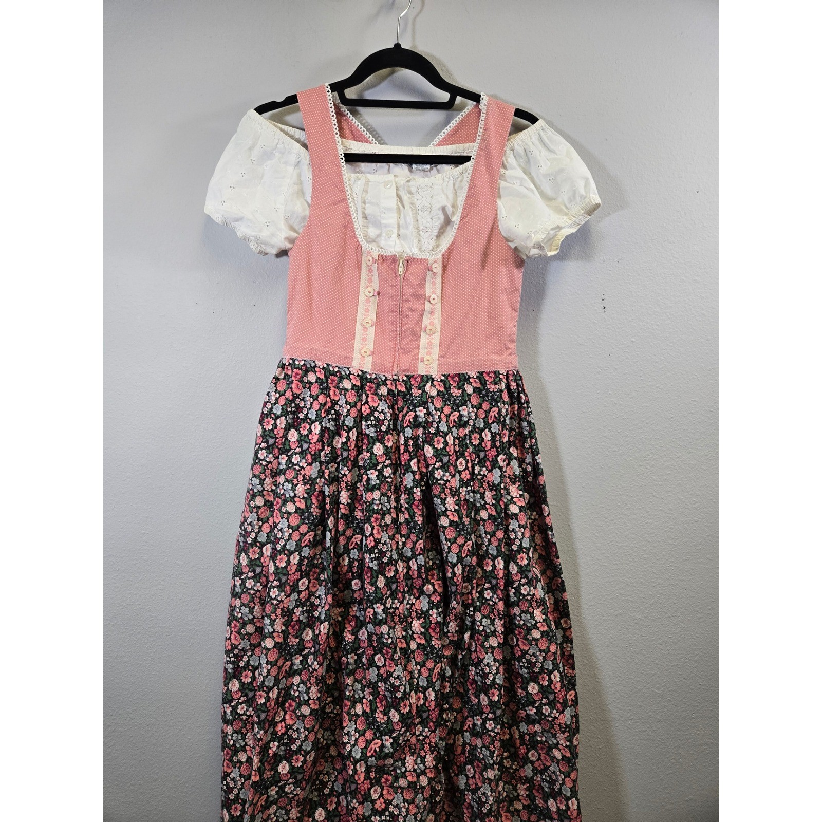 Unbranded Oktoberfest Dirndl German Folk Pink Floral Lace Dress Set Medium