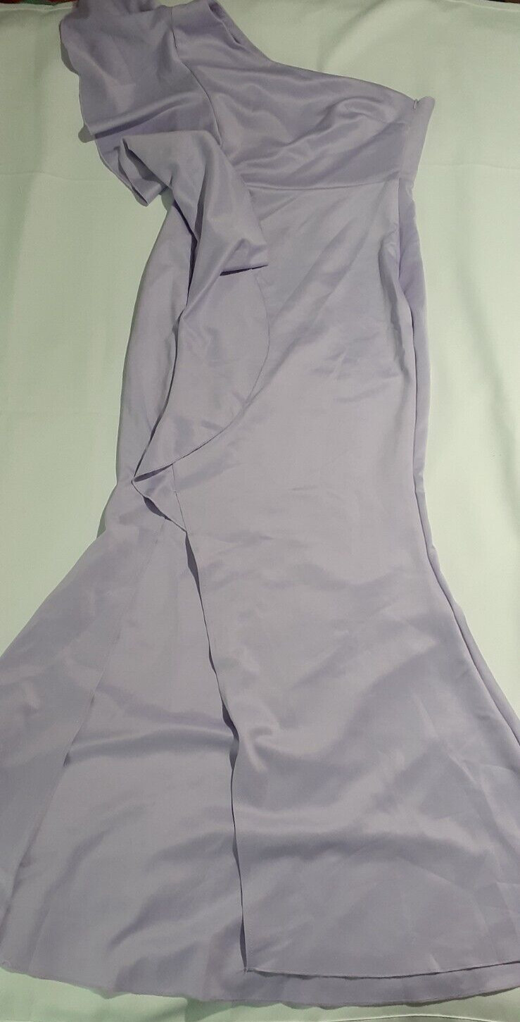 Ababalaya Women’s Purple Lilac One Shoulder Ruffled Medium Dress With Split