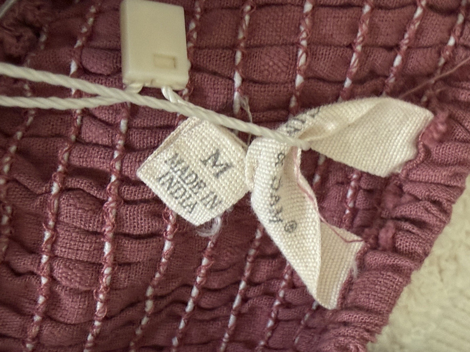 Romantic Linen Blend Midi Dress Smocked Swiss Dot Prairie Boho Mauve NWT Cottage