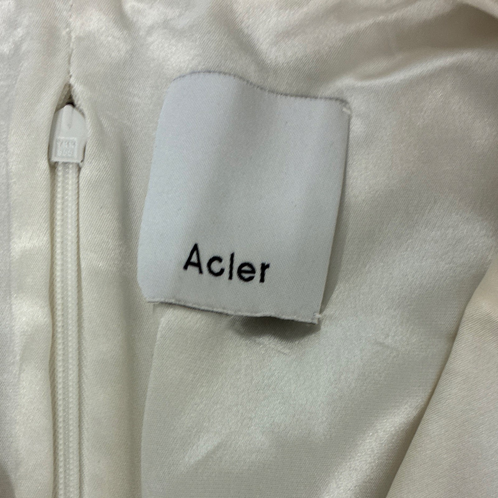Acler Ivory Satin Lined Long Sleeve V-Neck Zip Mini Dress Button Cuffs size 2