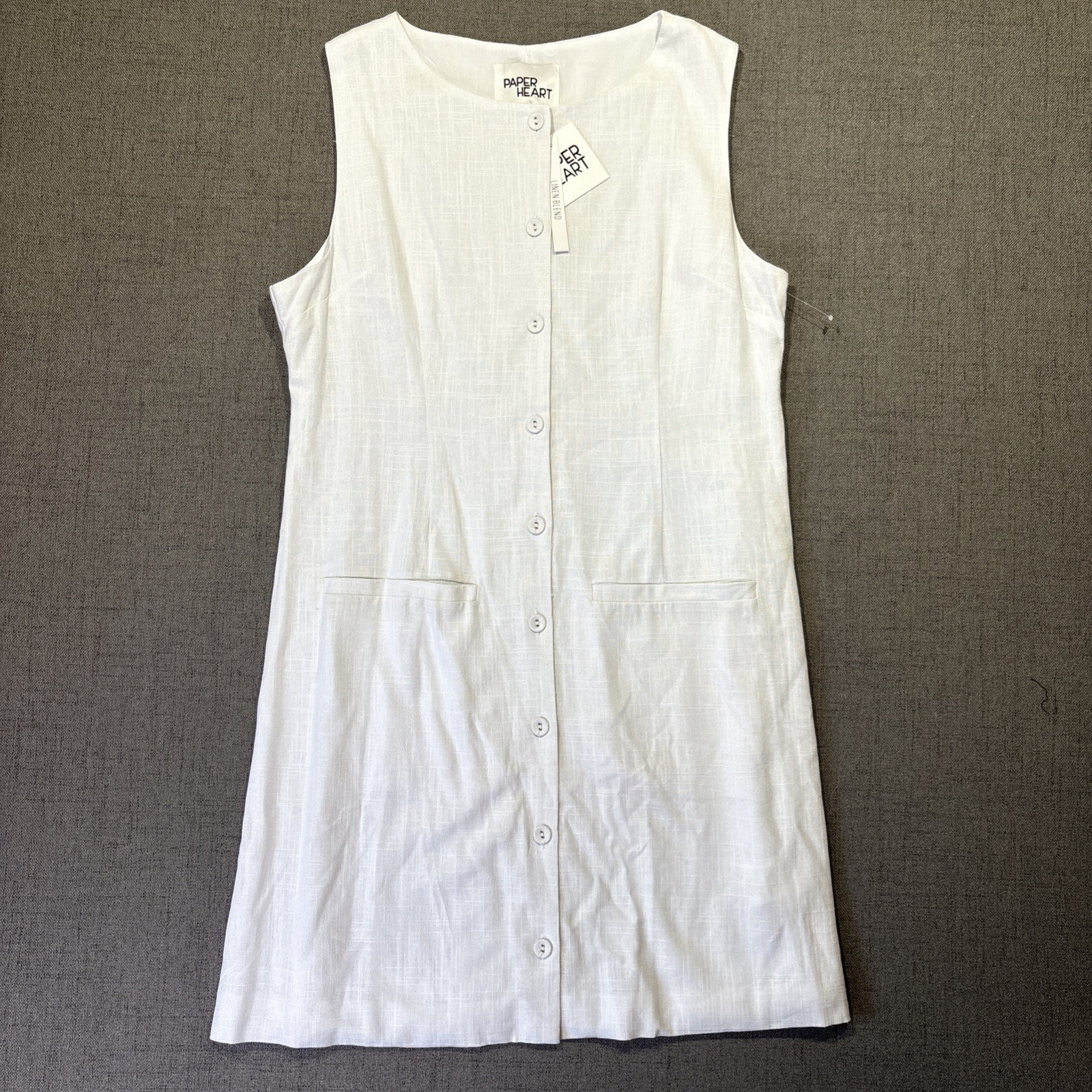 NEW Anthropologie Paper Heart White Linen Blend Button Up Dress Women’s Large