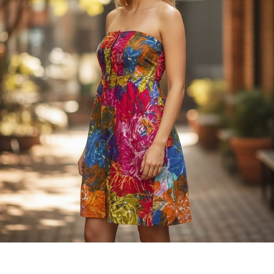 Anthropologie Moth Strapless Floral Dress Womens 4 Multicolor Cotton Summer Boho