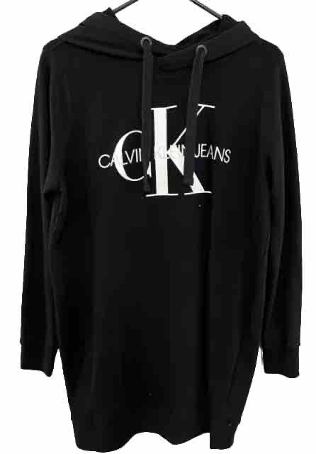 Calvin Klein Jeans Black Monogram Sweatshirt Hoodie Dress Sz L
