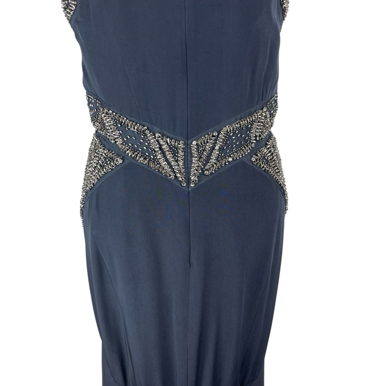 AMANDA WAKELEY Jelena Navy Gown, Size AU/UK 14 US 10, Beaded Silk Evening Dress
