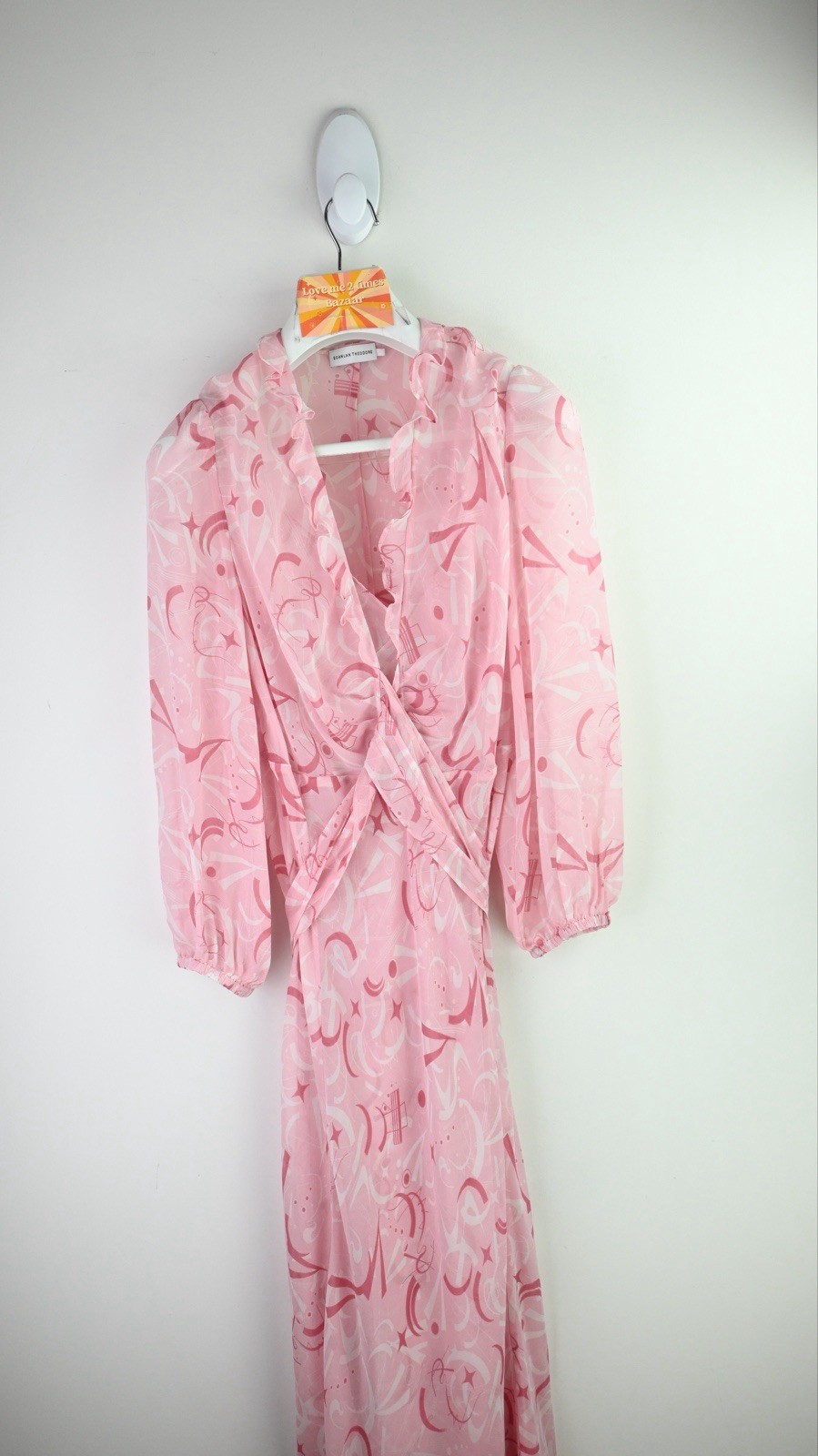Scanlan Theodore 2 piece cross front silk long sleeve dress in blush size M/UK10