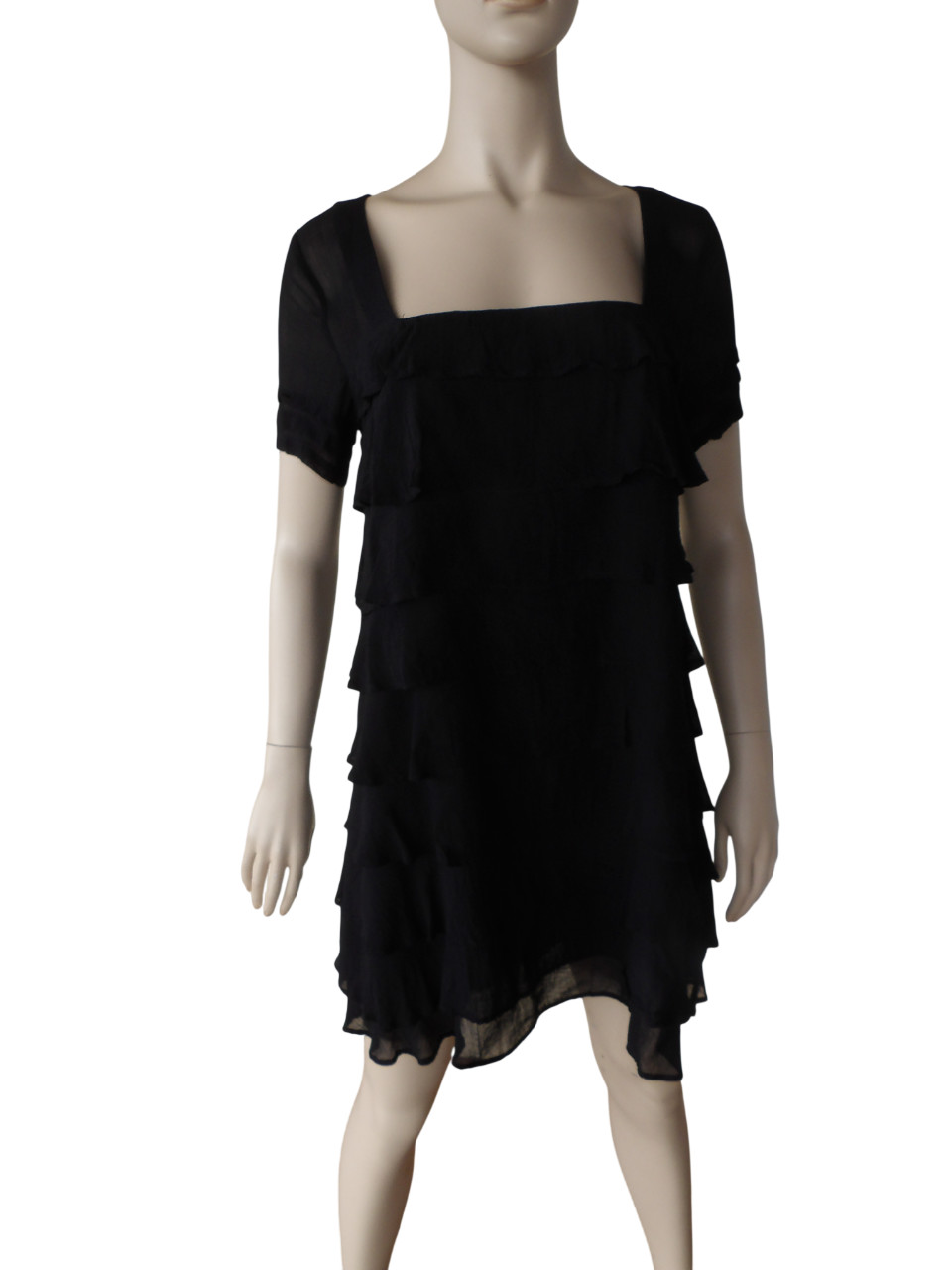 ASOS Tiered Black Dress Ruffle Flowy Chiffon Whimsigoth Baddie Sz 8 M Witchy Boh