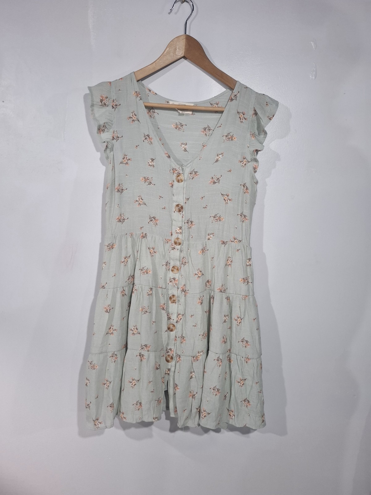 Sweet Wanderer Button Front Tiered All Over Floral A-Line Sun Dress Boho Size M