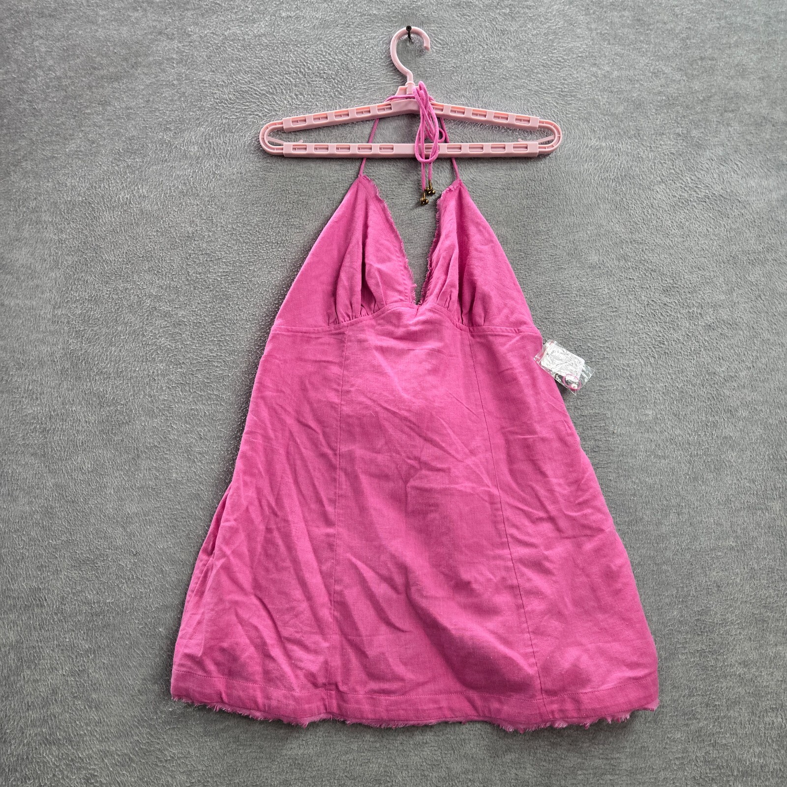 Free People Women Dress Medium Pink Mini Trapeze Silk Blend Fringe V Neck NWT