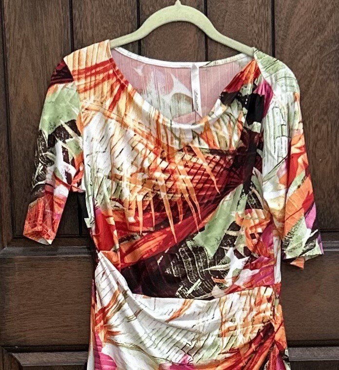 NY COLLECTION Women’s Dress Size Medium Multicolor Short Sleeve Ruched Wrap NWT