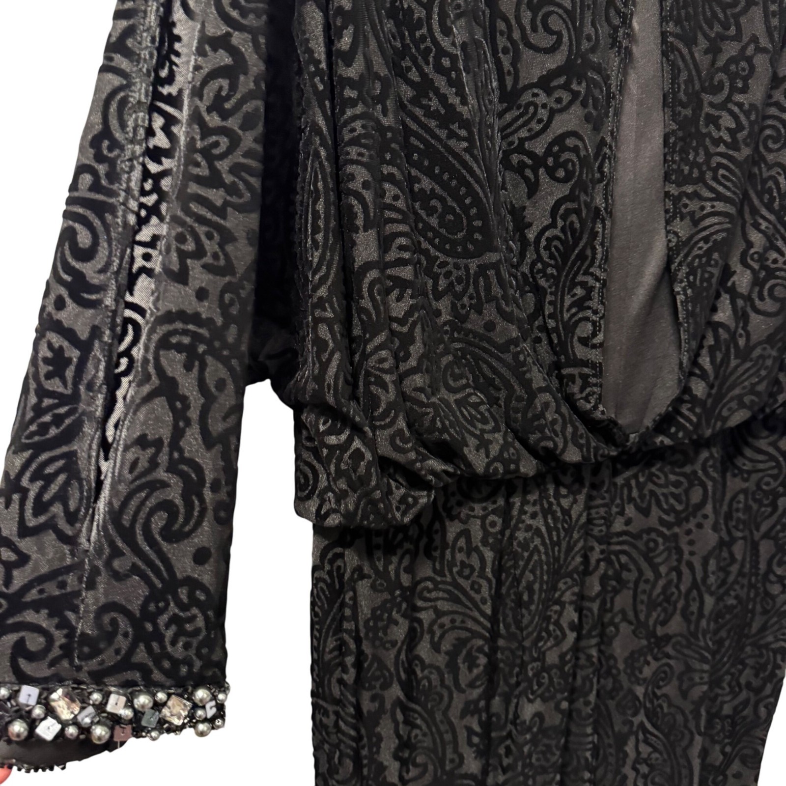 Black Marina Beaded Cuff Dress Size 14 black velvet embellished dress. NWT