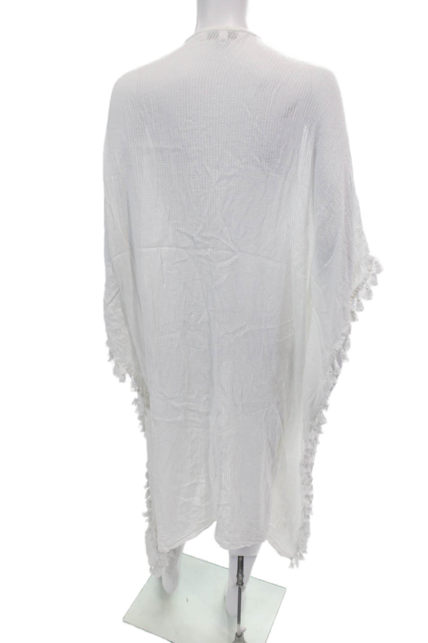 Walter Baker Womens Tassel Trim V Neck Kaftan Dress White Cotton Size One Size