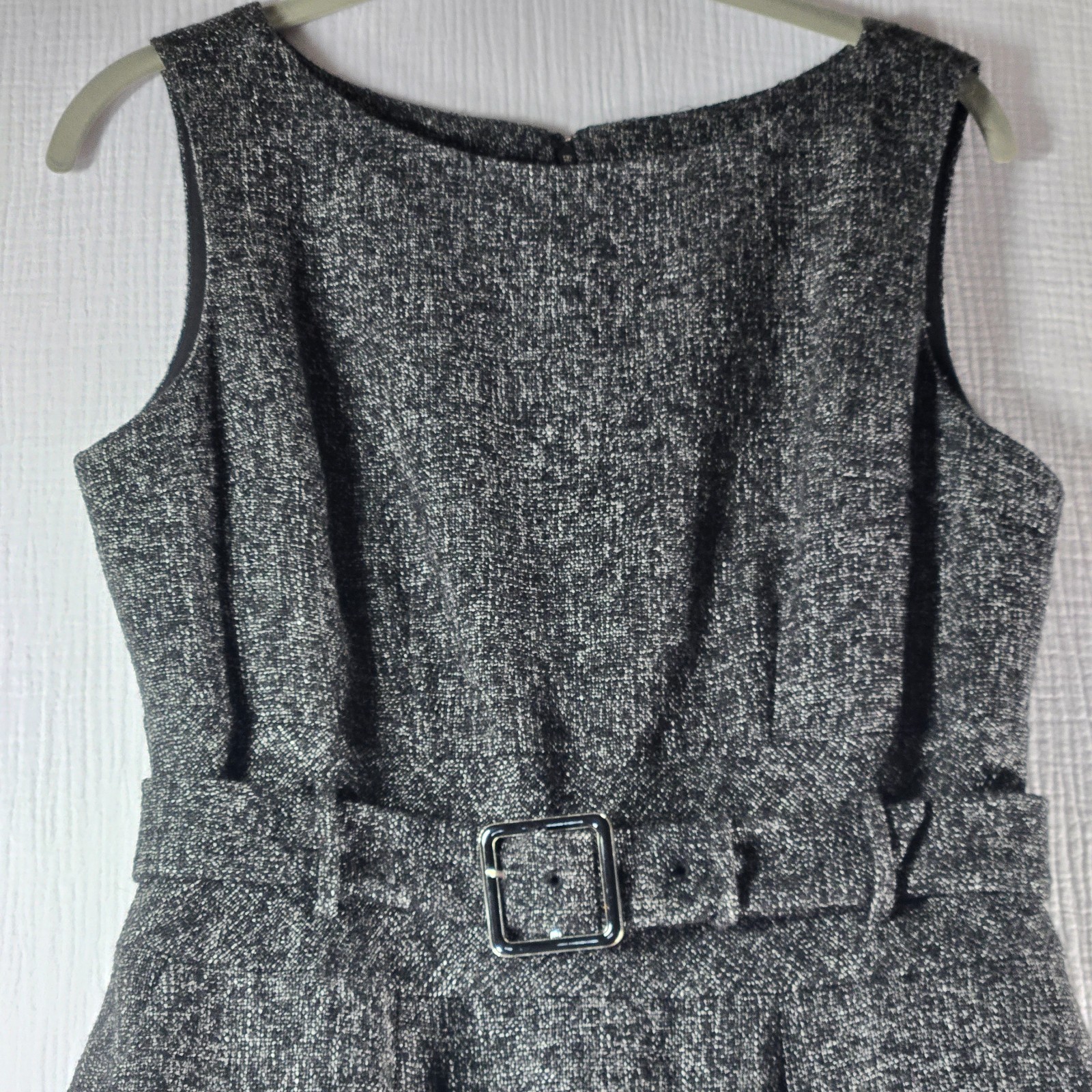 Banana Republic Tweed Belted Sheath Dress Womens 4 Gray Polyester/Wool Career