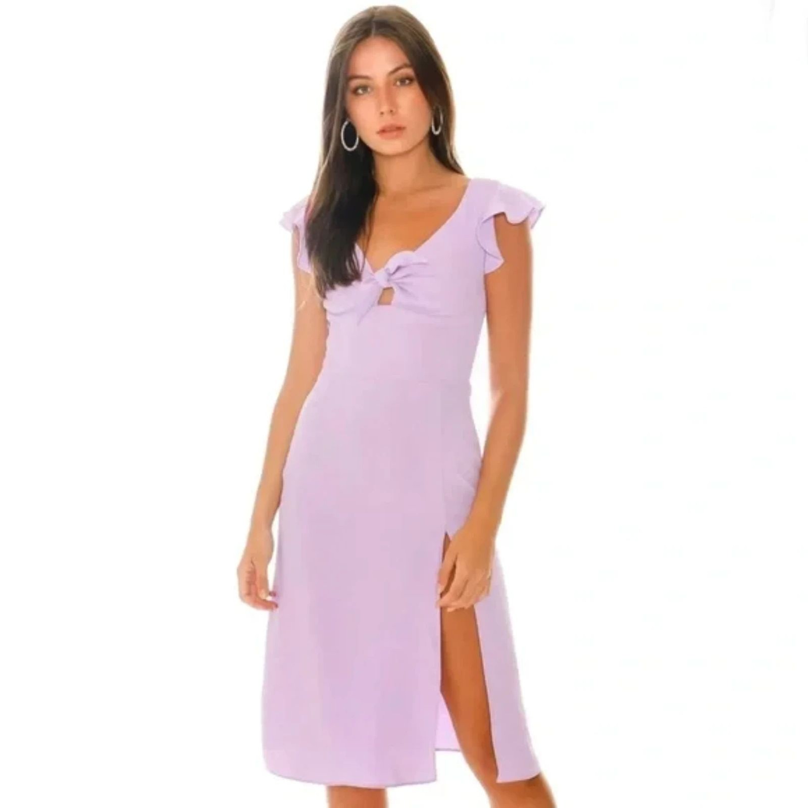 Amanda Uprichard Ember Tie Detail Midi Dress Women’s M Purple Slit Milkmaid