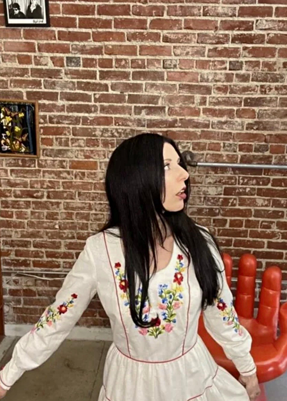 70s VTG Julie Miller of California White Raw Cotton Embroidered Maxi Dress