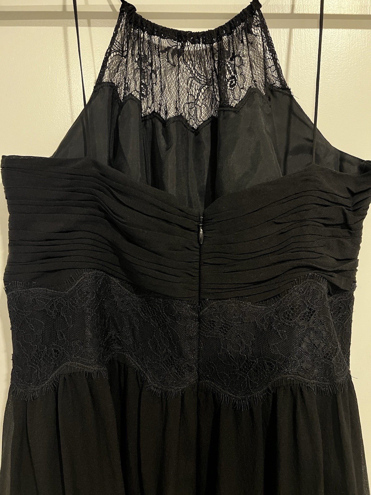 L.K. Bennett Black Lace Chiffon Halter Fit & Flare Knee Dress Sleeveless 6
